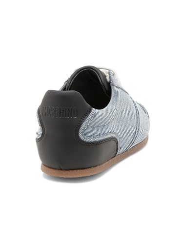 Moschino, Denim Low-Top Tennis Shoes, Light Blue Black