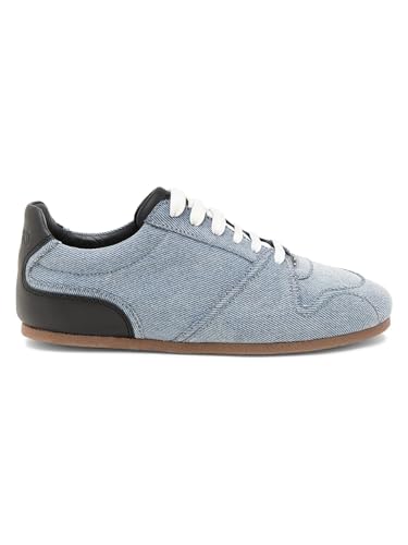 Moschino, Denim Low-Top Tennis Shoes, Light Blue Black
