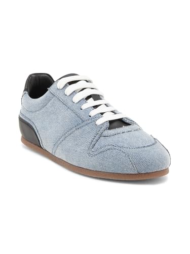 Moschino, Denim Low-Top Tennis Shoes, Light Blue Black
