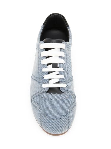 Moschino, Denim Low-Top Tennis Shoes, Light Blue Black