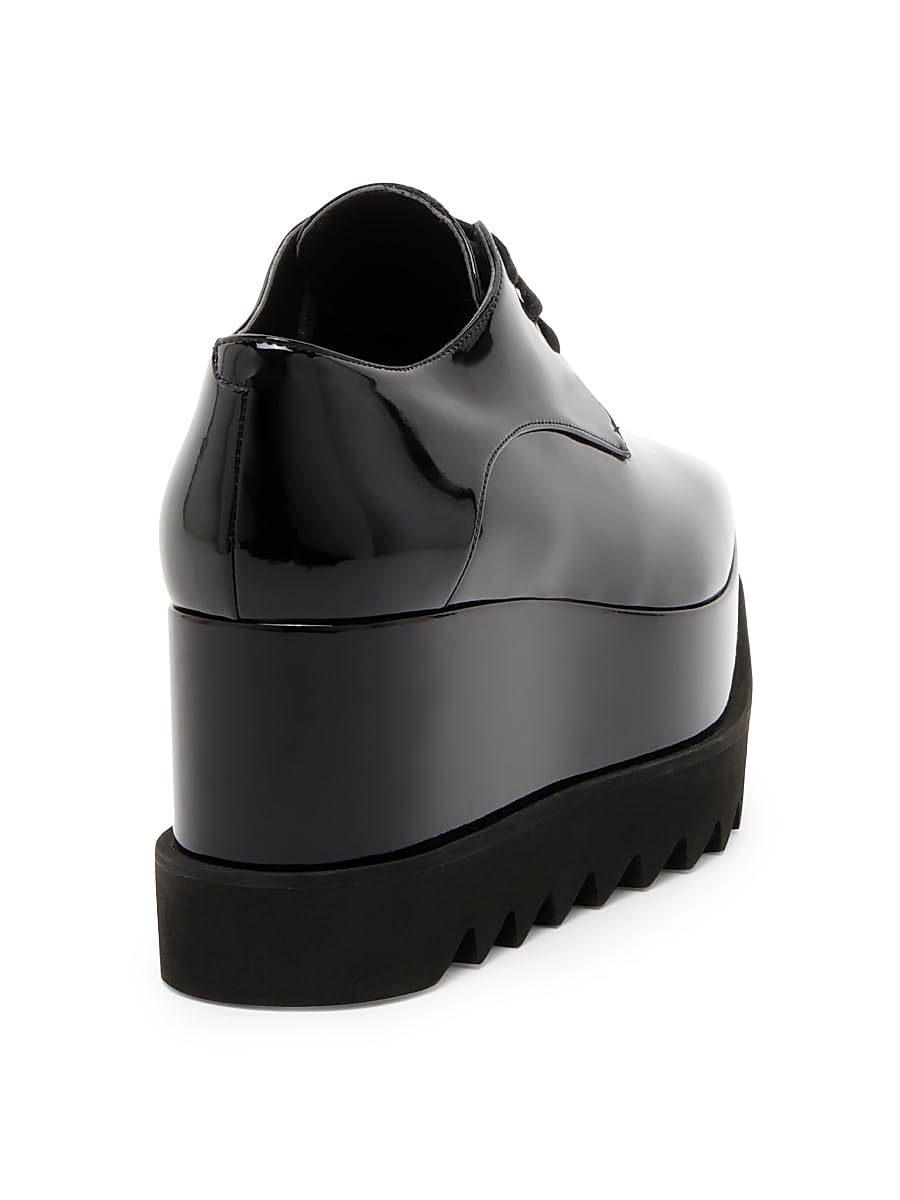 Stella McCartney, Elyse Shiny Patent 75MM Platform Lace-Up Shoes, 40.5 (10.5), Black