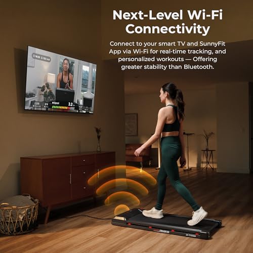 Sunny Health & Fitness Treadpad 100 Smart Walking Treadmill – Compact, Portable, Under Desk, No Assembly, WiFi & Bluetooth SunnyFit App, Remote Control, LED Display, Shock Absorption - SF-T724064