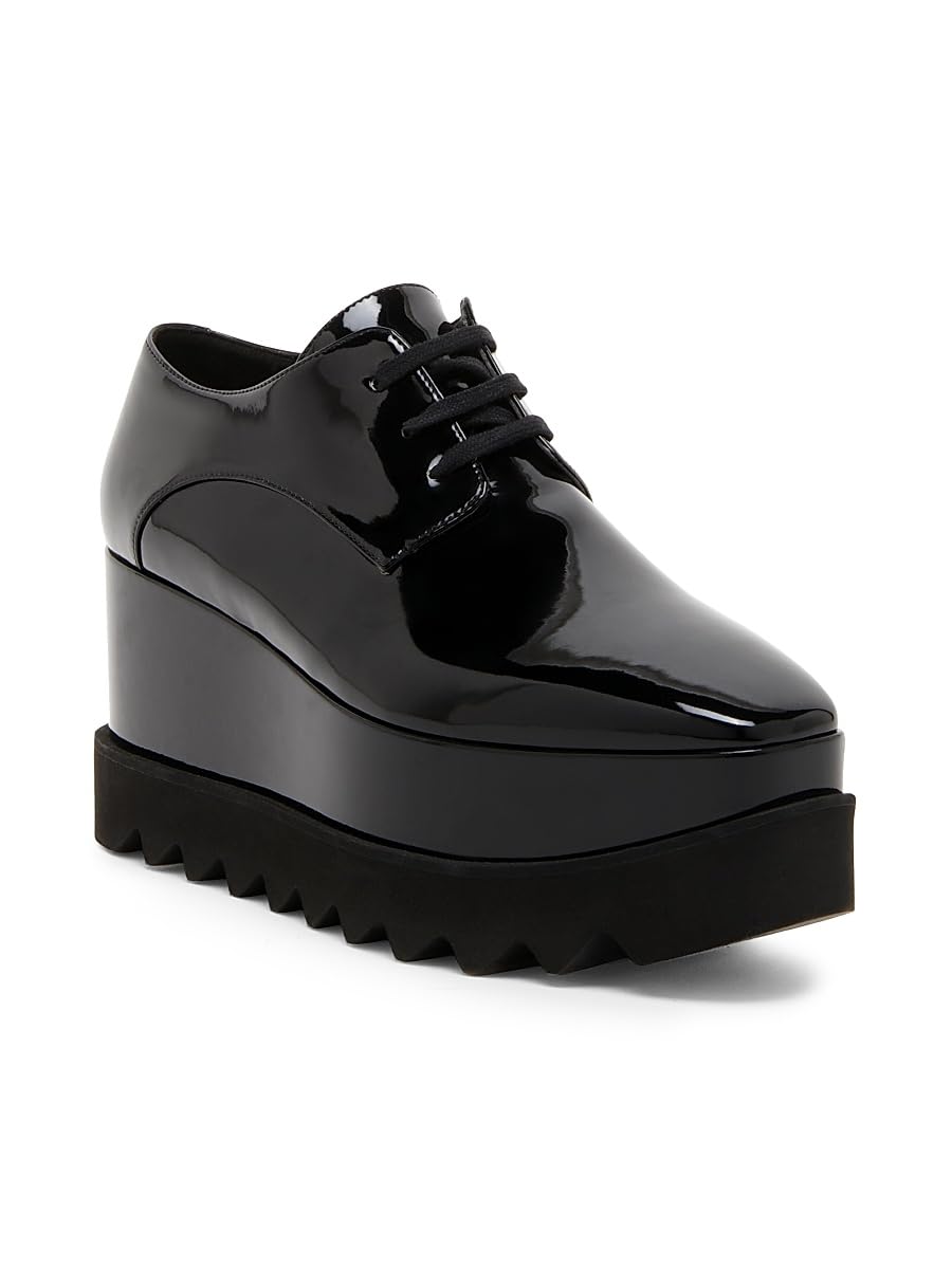Stella McCartney, Elyse Shiny Patent 75MM Platform Lace-Up Shoes, Black