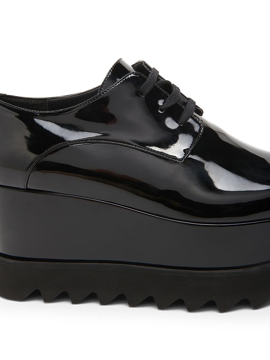 Stella McCartney, Elyse Shiny Patent 75MM Platform Lace-Up Shoes, Black