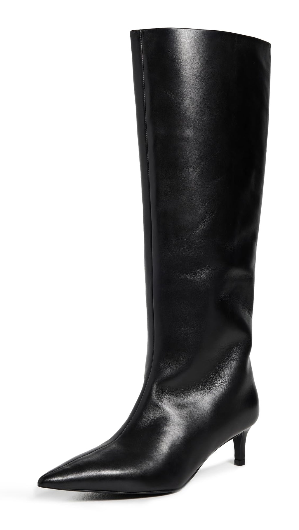 Free People Women's Kiki Kitten Heel Boots Knee High, Black Leather