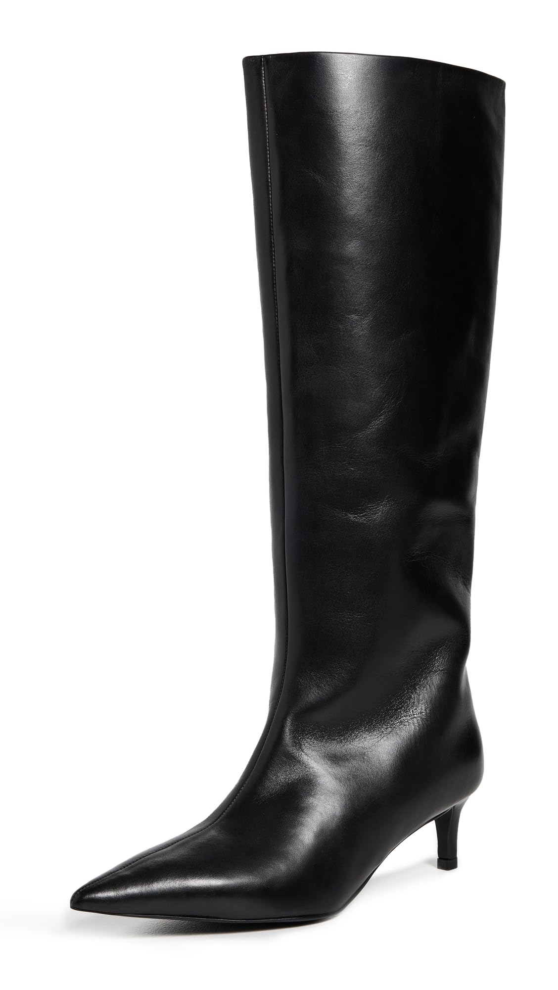 Free People Women's Kiki Kitten Heel Boots Knee High, Black Leather