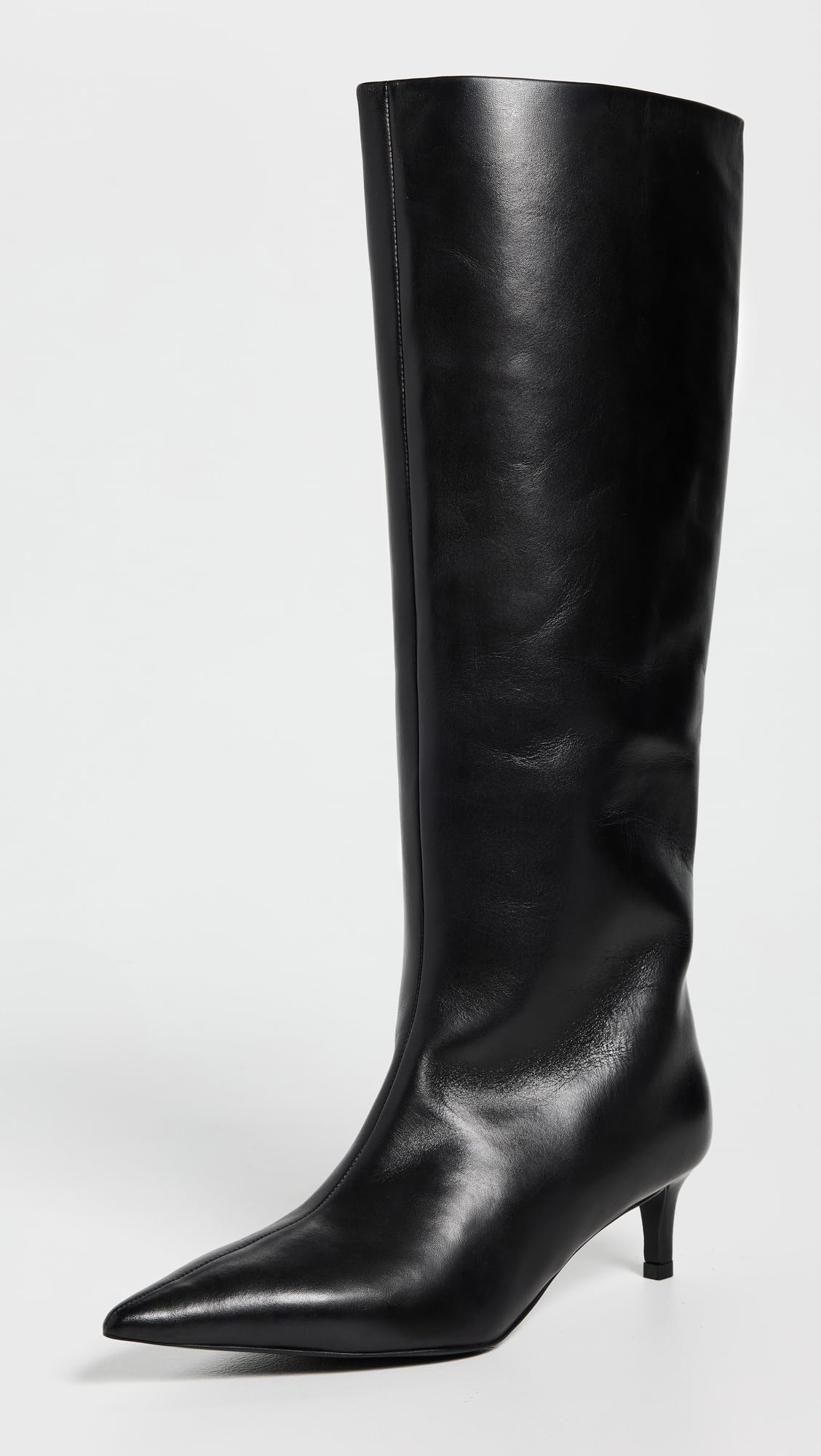 Free People Women's Kiki Kitten Heel Boots Knee High, Black Leather