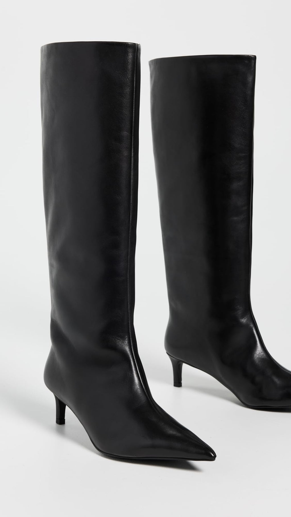 Free People Women's Kiki Kitten Heel Boots Knee High, Black Leather