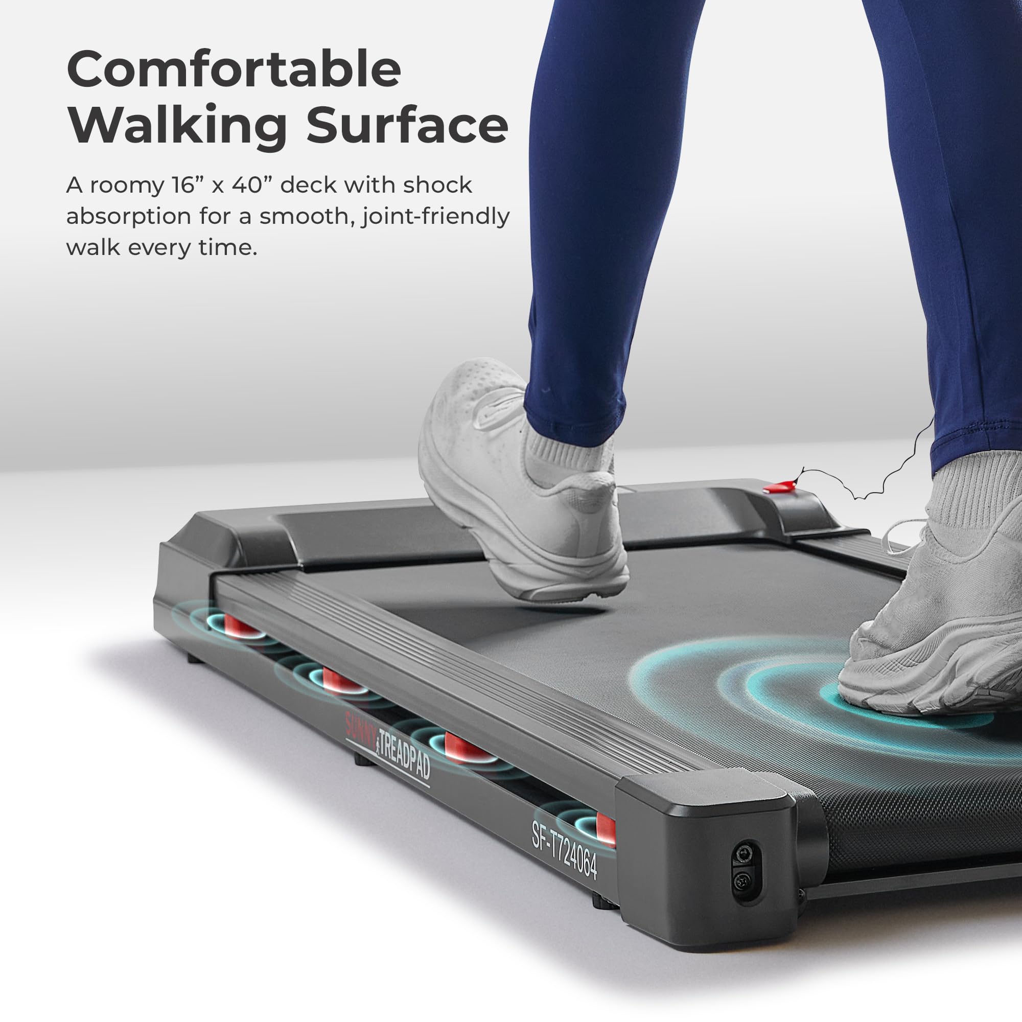 Sunny Health & Fitness Treadpad 100 Smart Walking Treadmill – Compact, Portable, Under Desk, No Assembly, WiFi & Bluetooth SunnyFit App, Remote Control, LED Display, Shock Absorption - SF-T724064