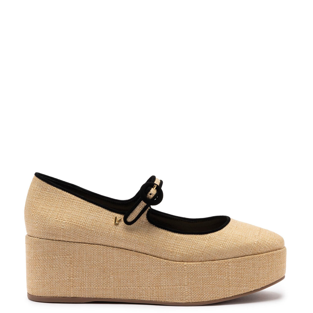 Larroudé, Blair Flatform In Beige Raffia, Beige