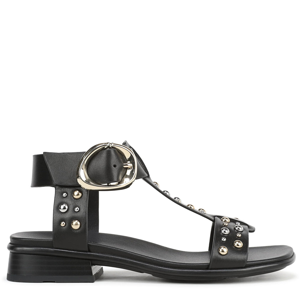 Naturalizer Women's Brandy Flat Sandal Black Studded Leather 9 M