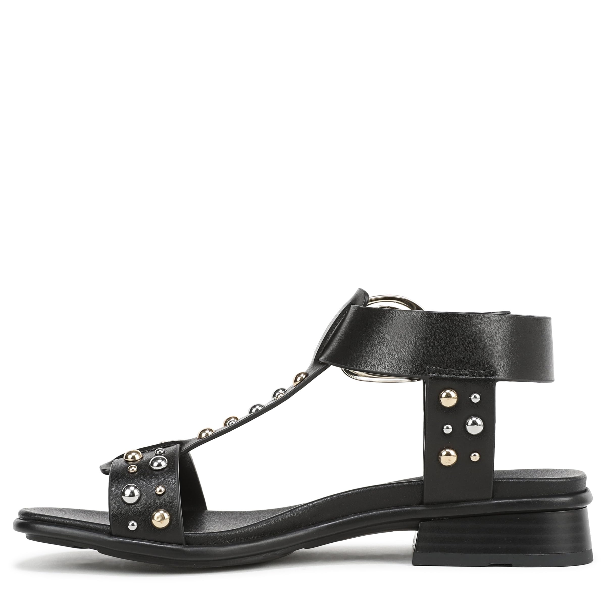 Naturalizer Women's Brandy Flat Sandal Black Studded Leather 9 M