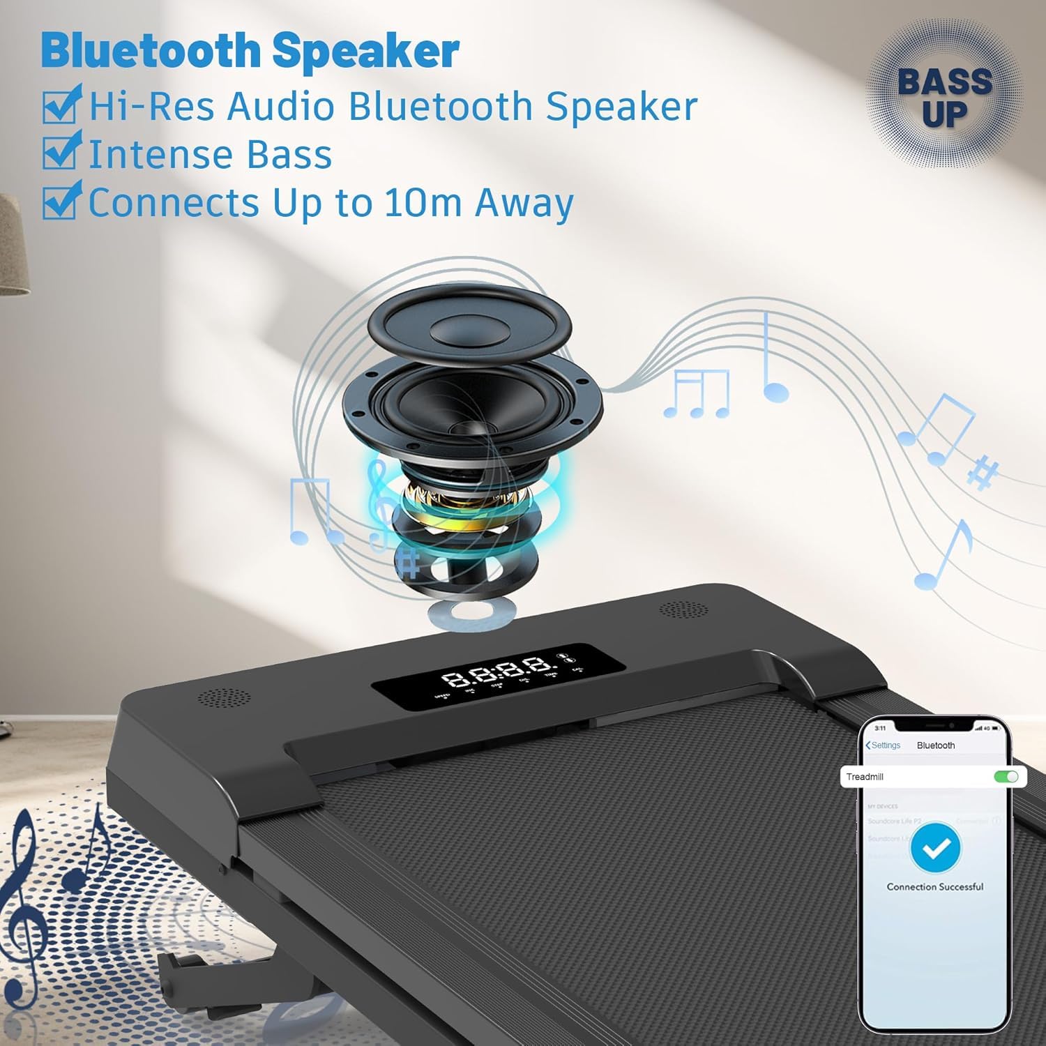 PACEROCKER Walking Pad Treadmill with 12% 9-Level Auto Incline, 450 lbs Capacity Bluetooth Speaker Under Desk Treadmills for Home Hiking, 5 MPH, Black