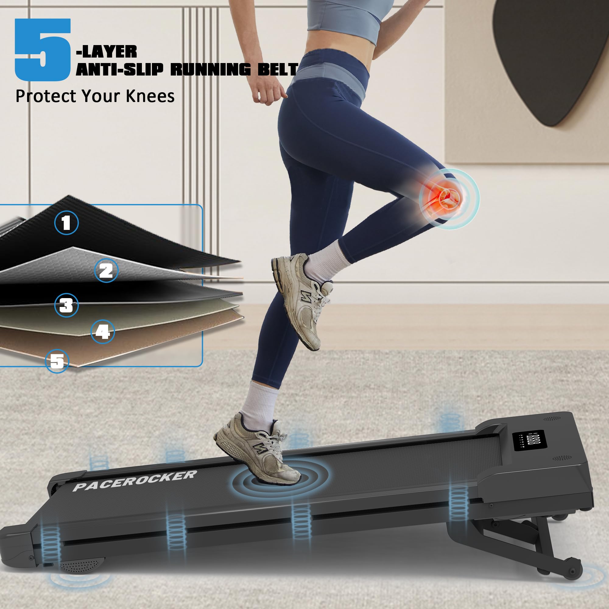 PACEROCKER Walking Pad Treadmill with 12% 9-Level Auto Incline, 450 lbs Capacity Bluetooth Speaker Under Desk Treadmills for Home Hiking, 5 MPH, Black