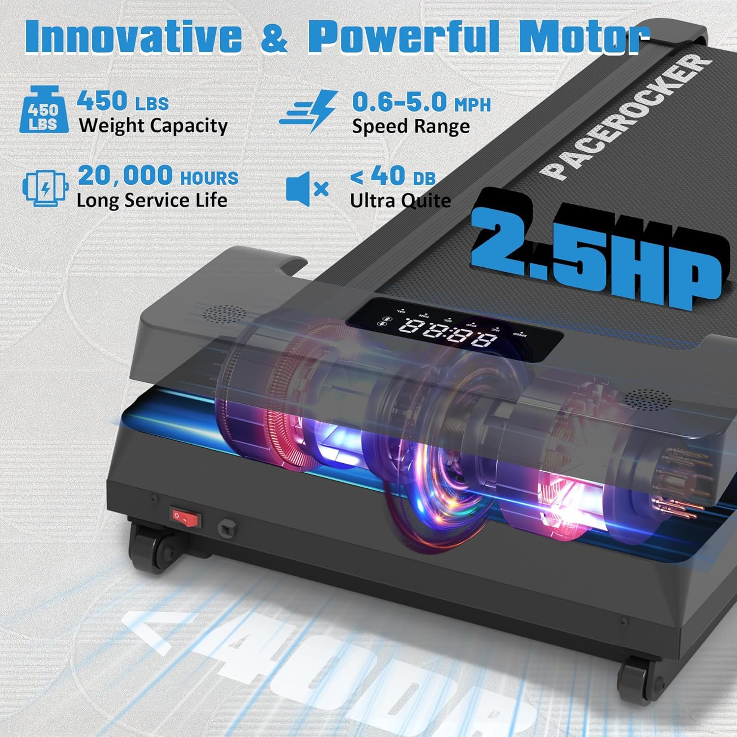 PACEROCKER Walking Pad Treadmill with 12% 9-Level Auto Incline, 450 lbs Capacity Bluetooth Speaker Under Desk Treadmills for Home Hiking, 5 MPH, Black