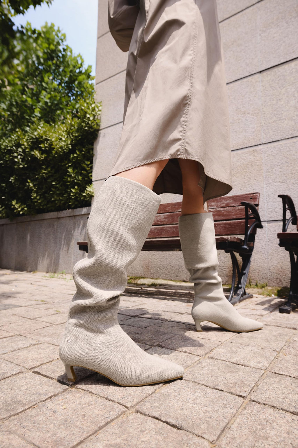 VIVAIA Rumi Women's Wool Knee High Boots, Mini Square Toe Kitten Heel Tall Boots, Fashion Foldable Shaft, Comfortable Fall Winter Daily Outfit Oatmilk