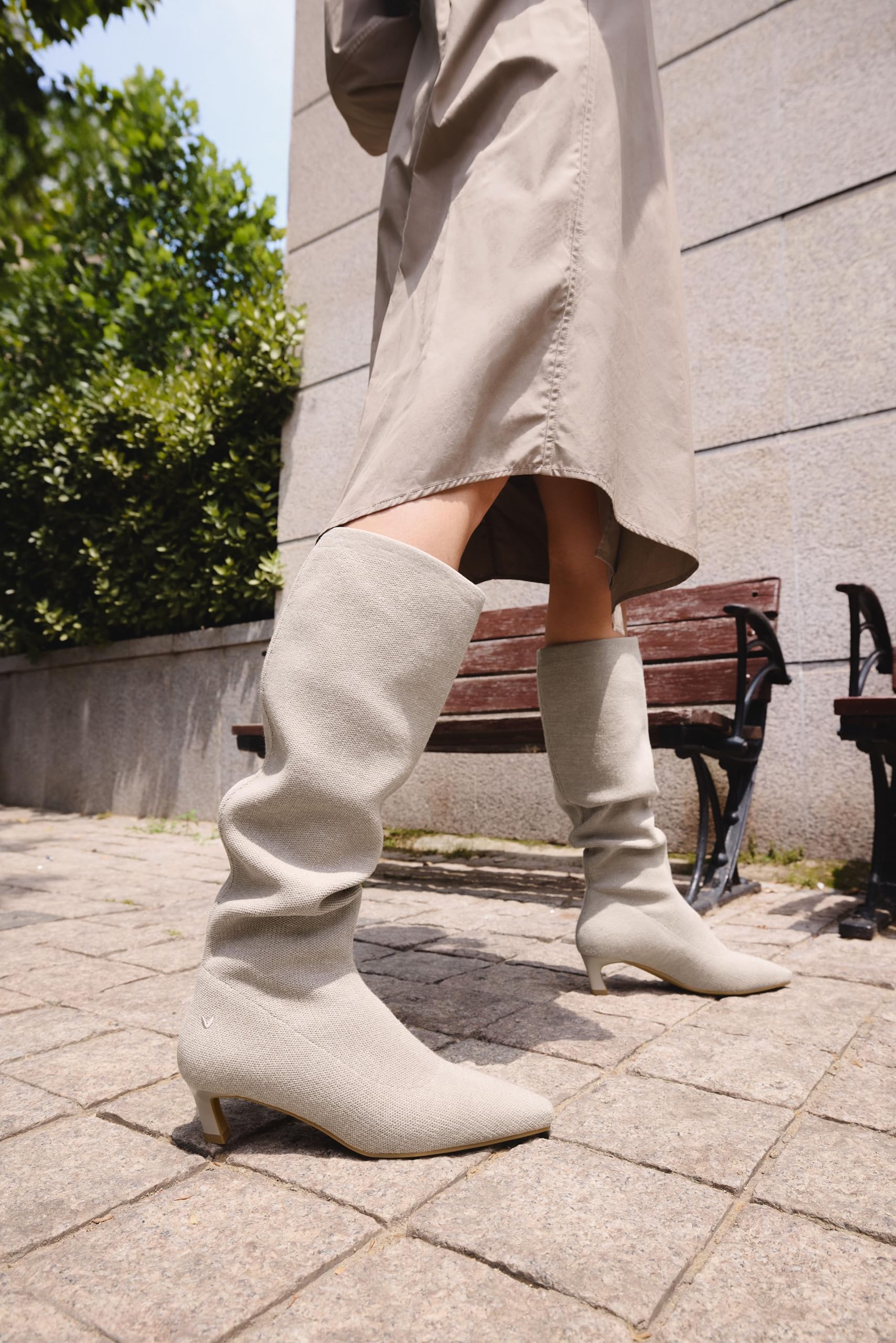 VIVAIA Rumi Women's Wool Knee High Boots, Mini Square Toe Kitten Heel Tall Boots, Fashion Foldable Shaft, Comfortable Fall Winter Daily Outfit Oatmilk