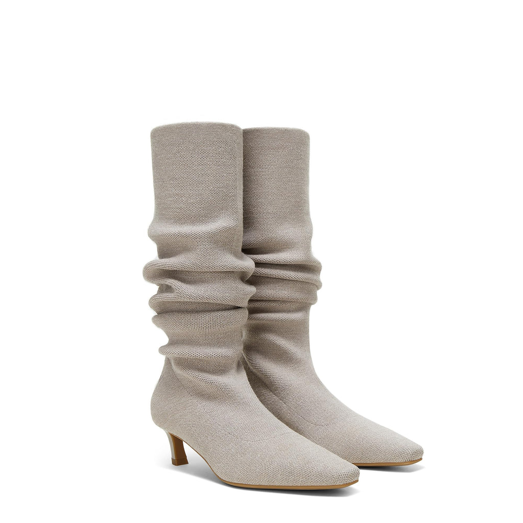 VIVAIA Rumi Women's Wool Knee High Boots, Mini Square Toe Kitten Heel Tall Boots, Fashion Foldable Shaft, Comfortable Fall Winter Daily Outfit Oatmilk