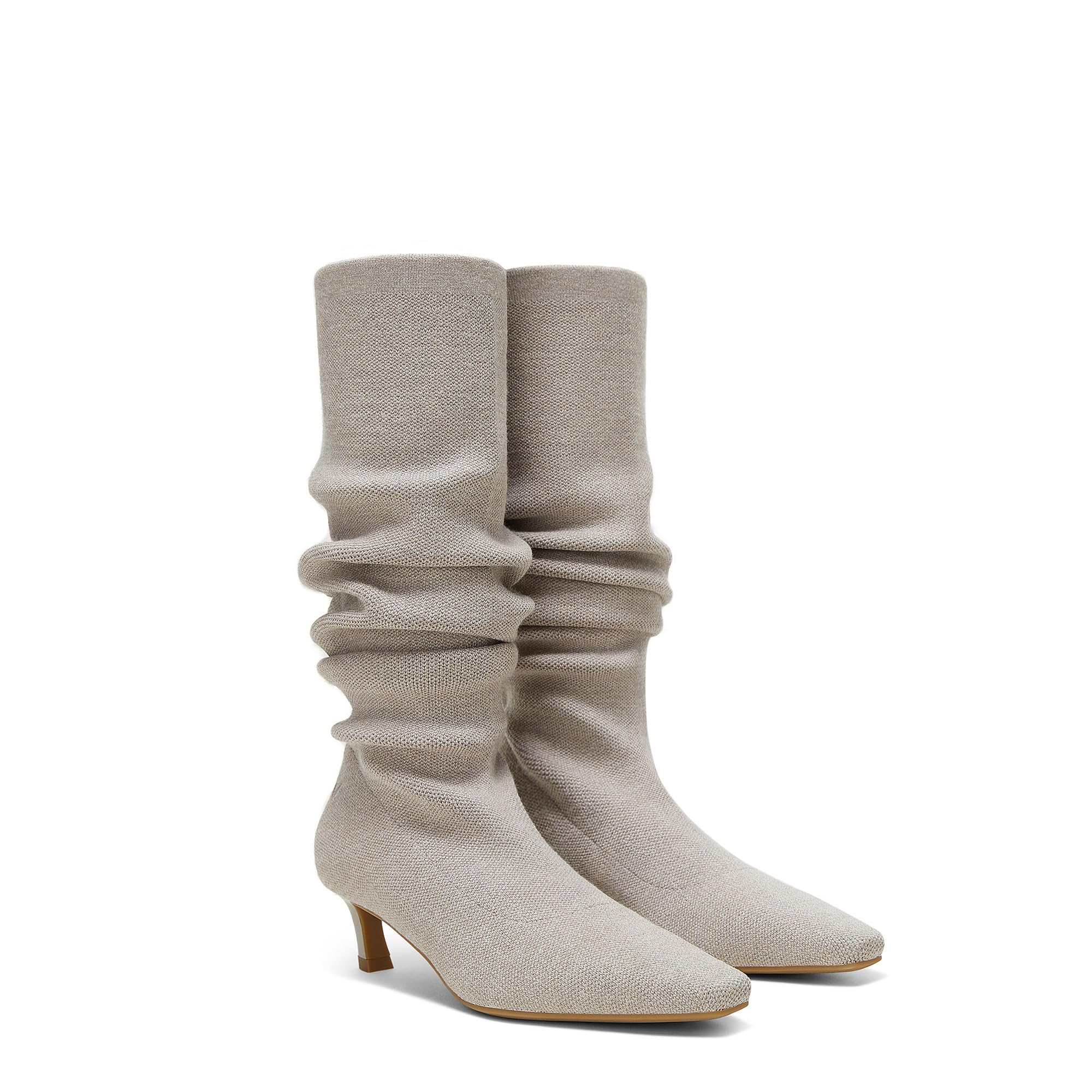 VIVAIA Rumi Women's Wool Knee High Boots, Mini Square Toe Kitten Heel Tall Boots, Fashion Foldable Shaft, Comfortable Fall Winter Daily Outfit Oatmilk