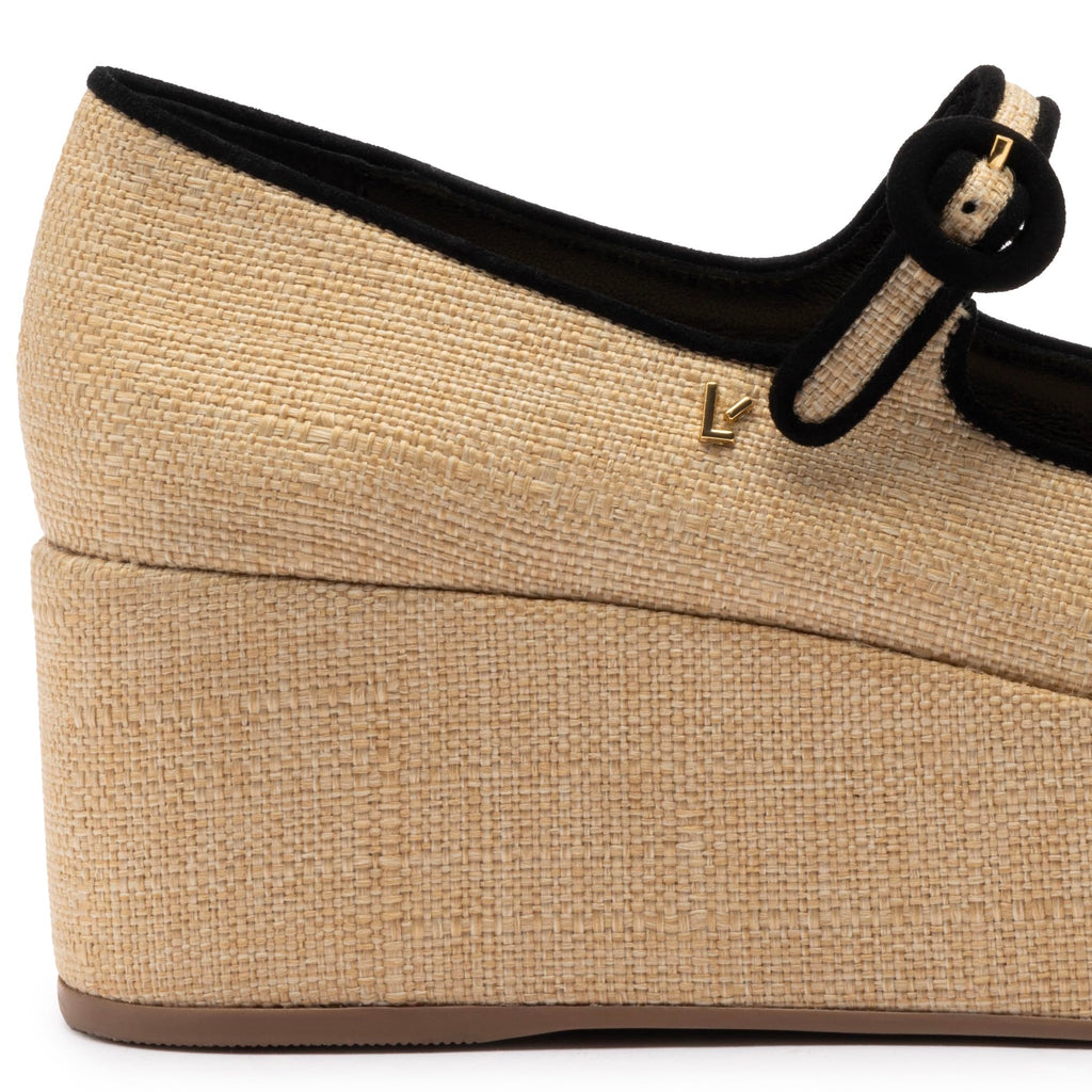 Larroudé, Blair Flatform In Beige Raffia, Beige