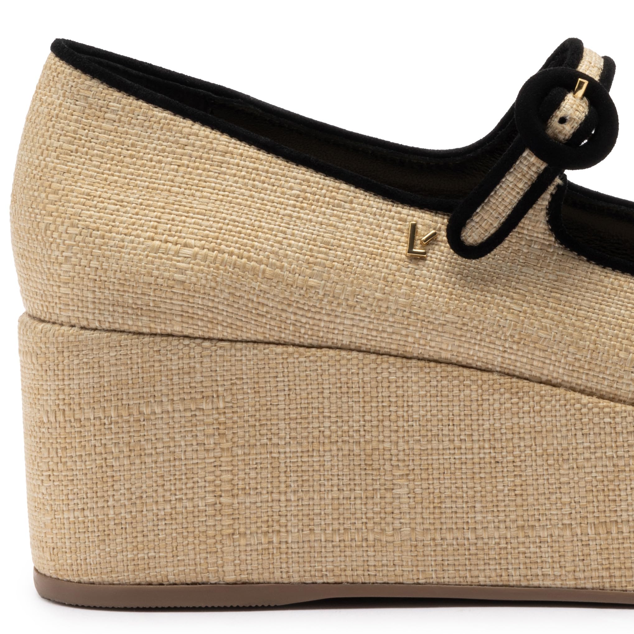 Larroudé, Blair Flatform In Beige Raffia, Beige