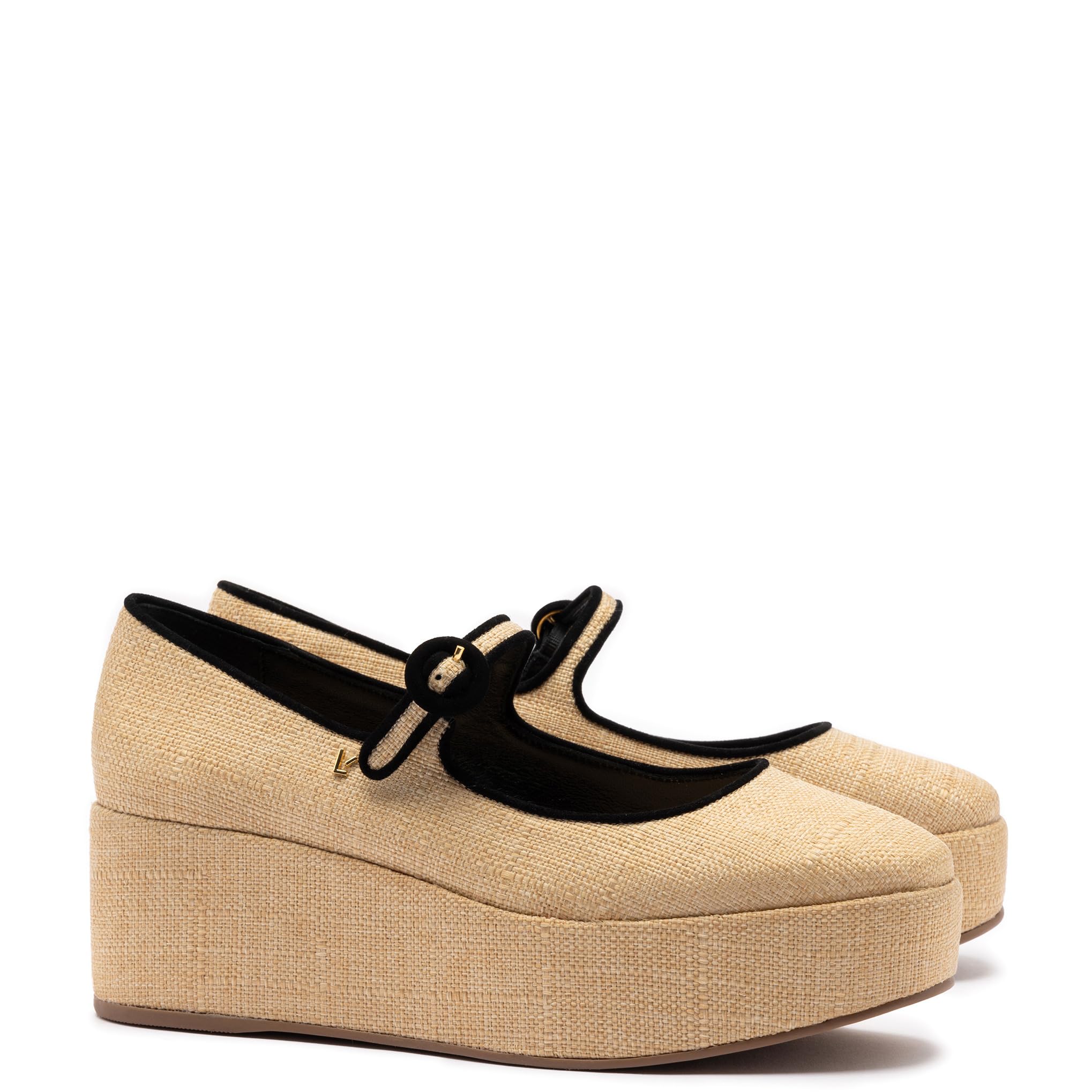 Larroudé, Blair Flatform In Beige Raffia, Beige
