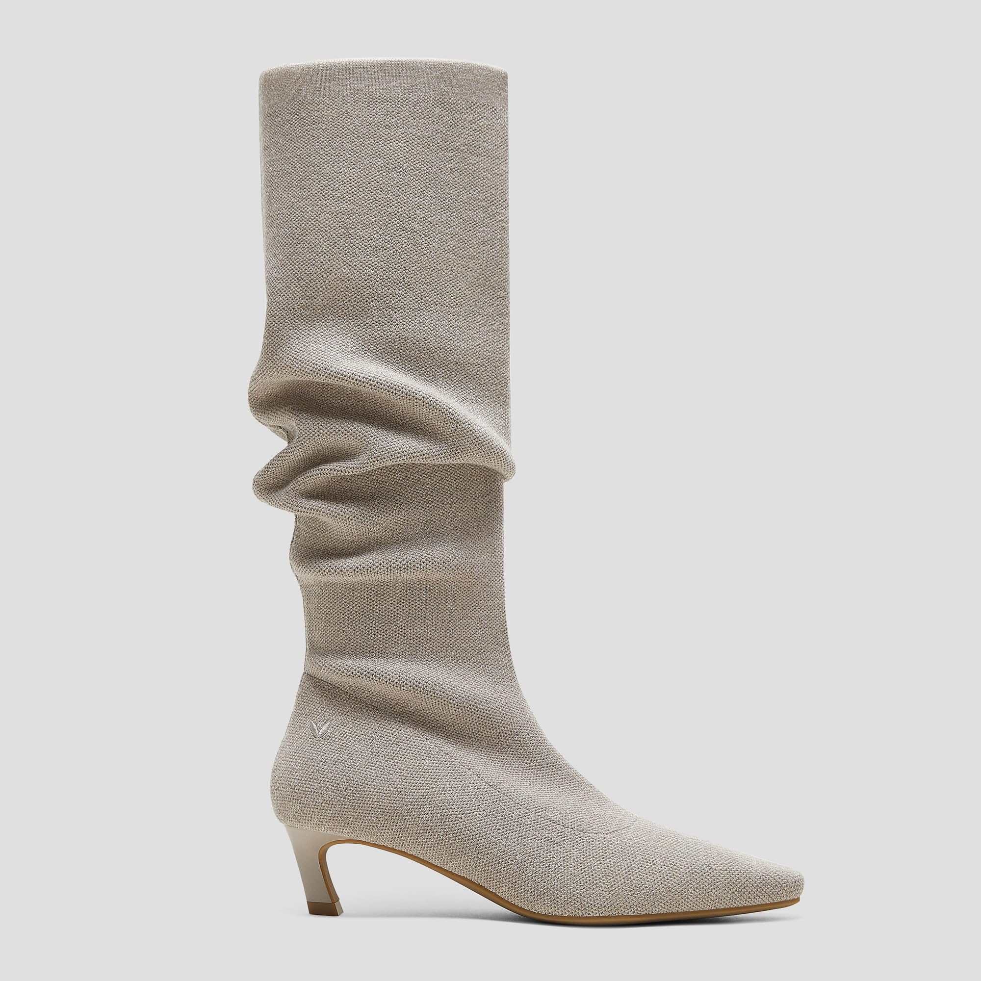 VIVAIA Rumi Women's Wool Knee High Boots, Mini Square Toe Kitten Heel Tall Boots, Fashion Foldable Shaft, Comfortable Fall Winter Daily Outfit Oatmilk