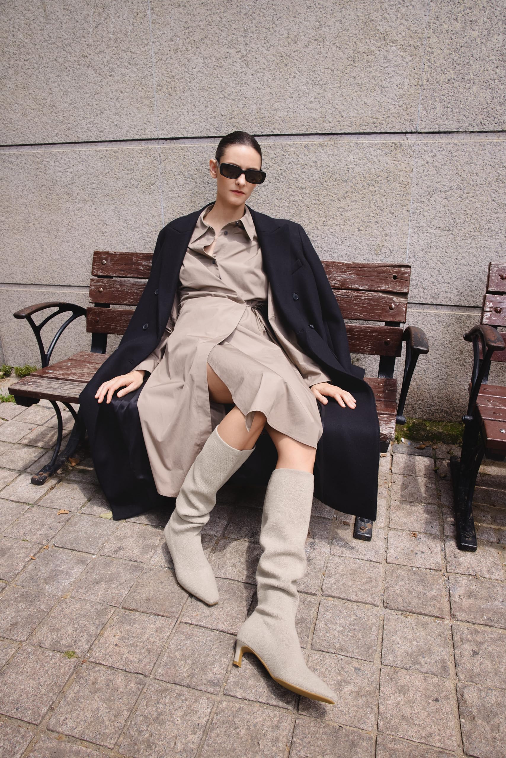 VIVAIA Rumi Women's Wool Knee High Boots, Mini Square Toe Kitten Heel Tall Boots, Fashion Foldable Shaft, Comfortable Fall Winter Daily Outfit Oatmilk