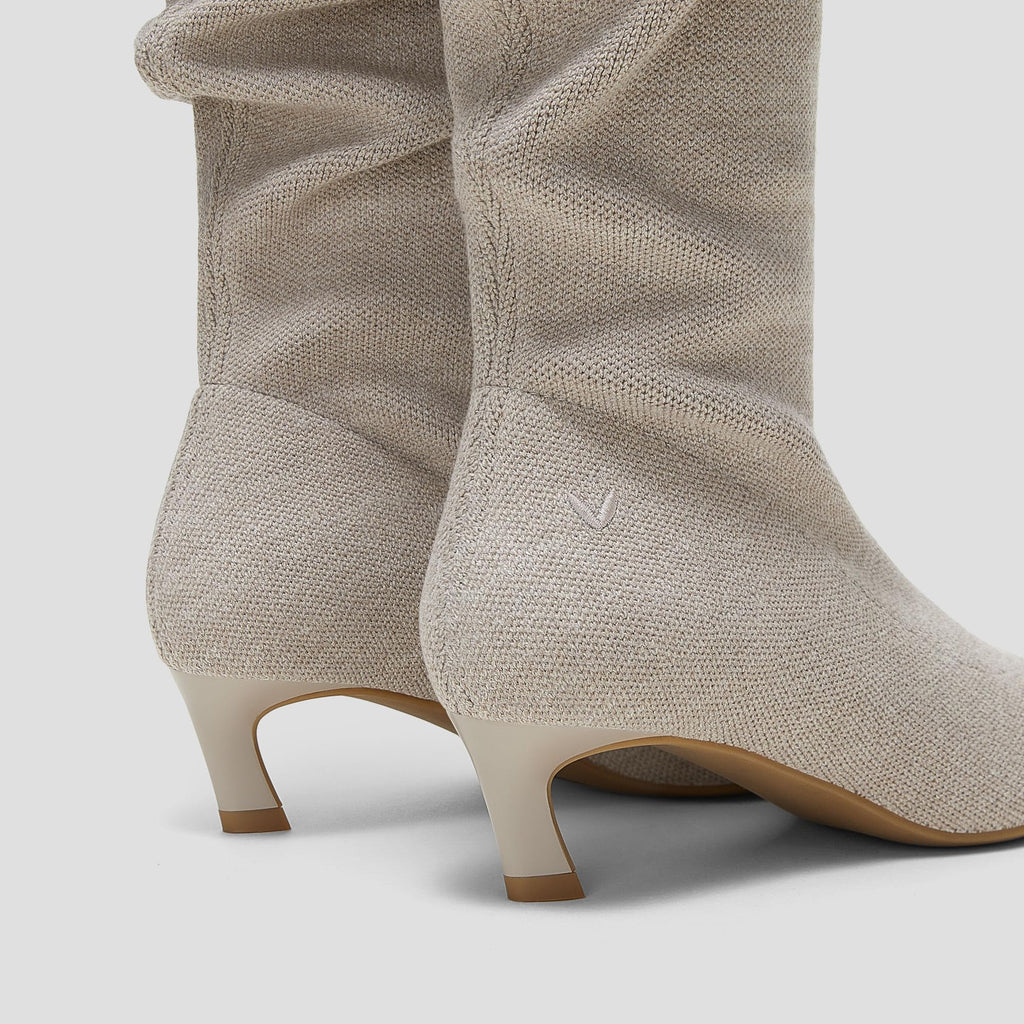 VIVAIA Rumi Women's Wool Knee High Boots, Mini Square Toe Kitten Heel Tall Boots, Fashion Foldable Shaft, Comfortable Fall Winter Daily Outfit Oatmilk